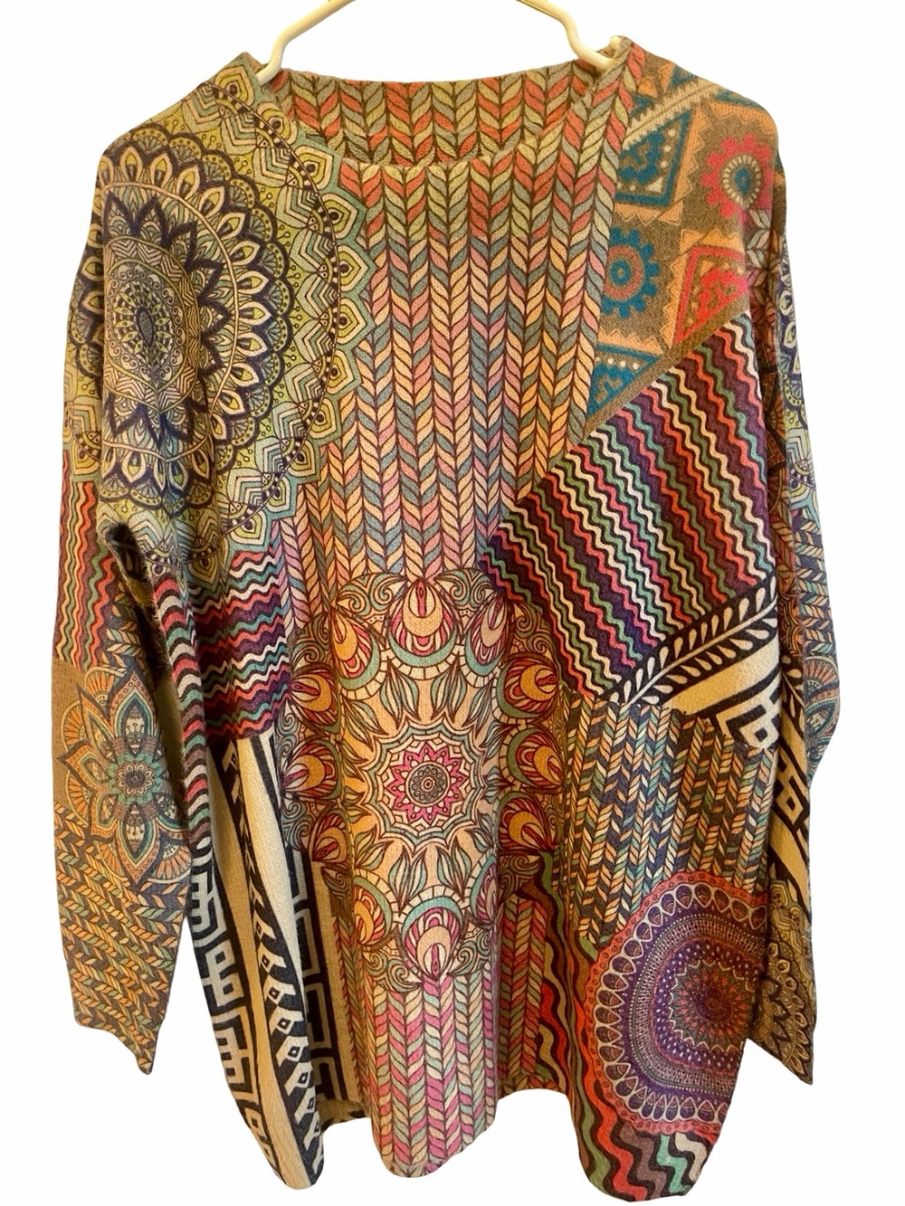 Multicolor Mandala Patchwork Crewneck Sweater - Women's